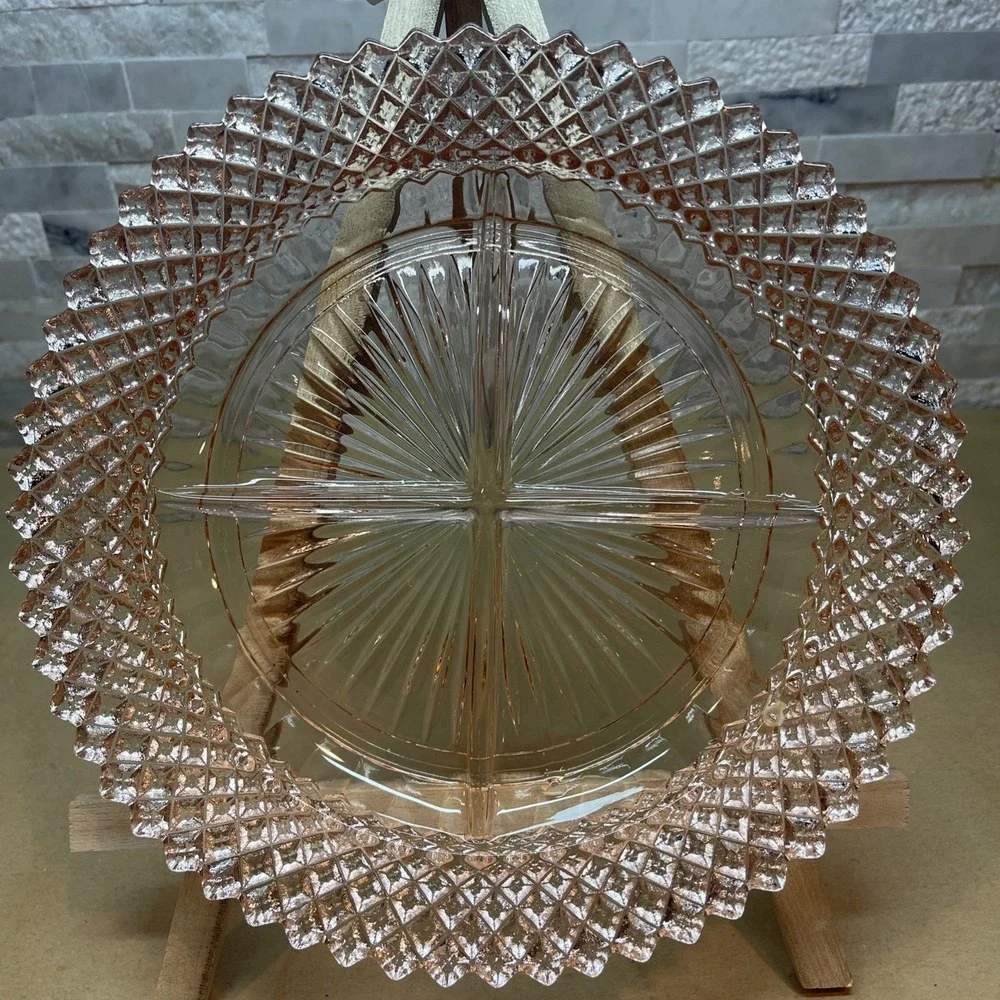 Anchor Hocking Pink Depression Glass‎ Miss America 4 Part Divided Relish Dish